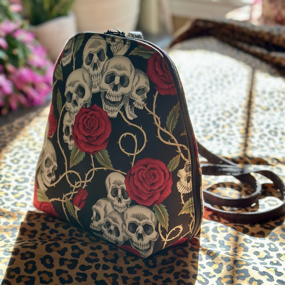 Skull And Rose Patterned Backpack - image 2